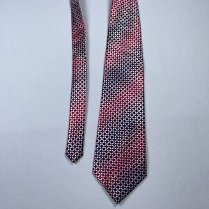 JATALA Mens Tie Geometric Pattern Red Navy Blue Silk Blend Necktie
